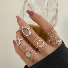 24Pcs Imitation Pearl Leaf Flower Rings Set For Women Punk Vintage Geometry Finger Ring Metal Knuckle Finger Ring Jewelry Gifts