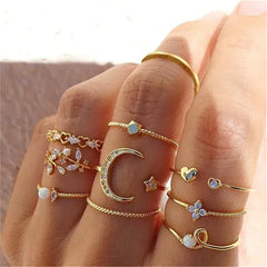 24Pcs Imitation Pearl Leaf Flower Rings Set For Women Punk Vintage Geometry Finger Ring Metal Knuckle Finger Ring Jewelry Gifts