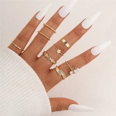 24Pcs Imitation Pearl Leaf Flower Rings Set For Women Punk Vintage Geometry Finger Ring Metal Knuckle Finger Ring Jewelry Gifts