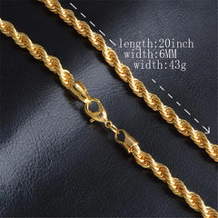 Gold Chain Necklace Hot Necklace Fashion Jewelry 18 K 6MM 50 cm 20Inch Men Chain Twist Necklace