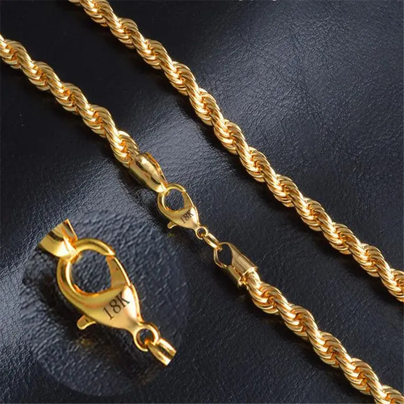 Gold Chain Necklace Hot Necklace Fashion Jewelry 18 K 6MM 50 cm 20Inch Men Chain Twist Necklace