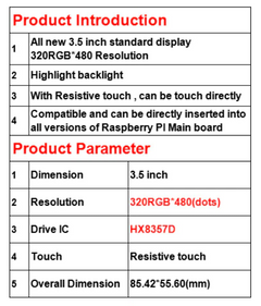 3.5 inch Display for Raspberry Pi 3 Touch Screen Display